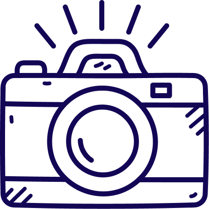 Outline of a camera with a flash symbol above it.