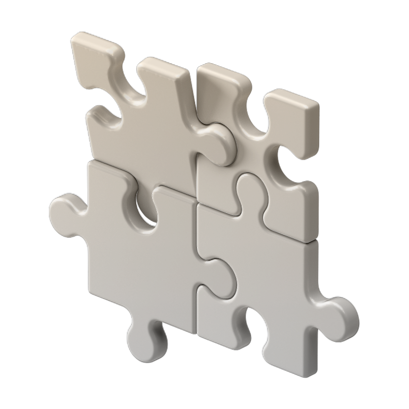 Four interconnected white puzzle pieces forming a square puzzle.
