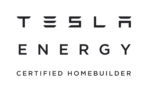 Logo with the text 'TESLA ENERGY CERTIFIED HOMEBUILDER' in black, stylized font.