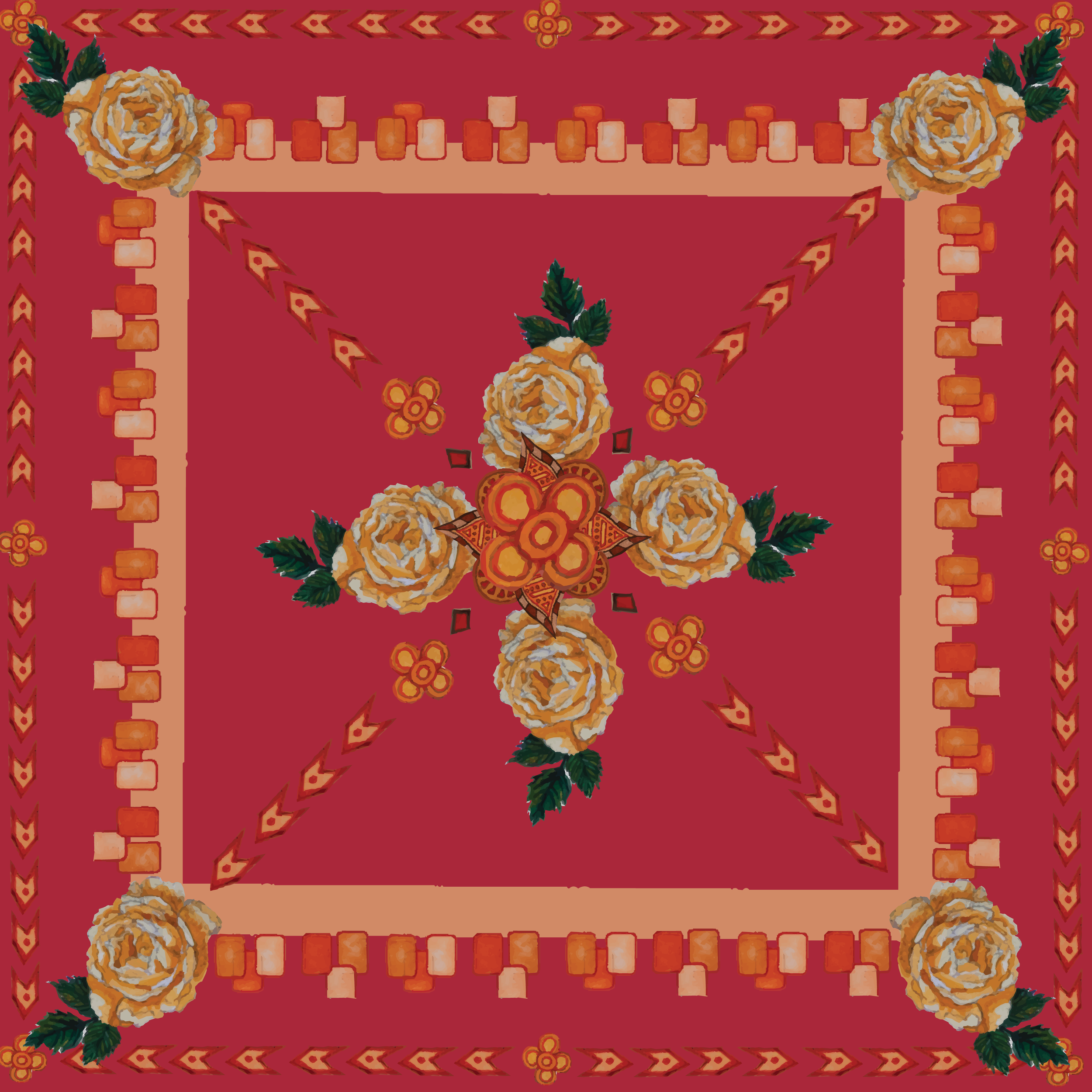 Cherry yellow roses scarf .png