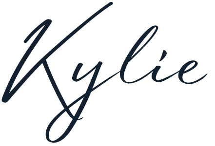Stylized handwritten text spelling 'Kylie' in dark blue.