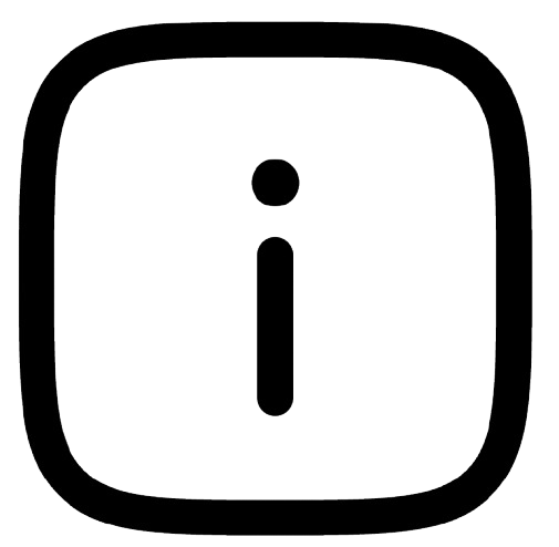 Schwarz-weißes Symbol eines Infozeichens in einem abgerundeten Quadratrahmen.
