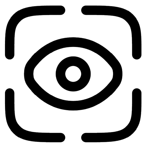 Schwarz-weiß-Symbol eines Auges innerhalb eines quadratischen Rahmens.