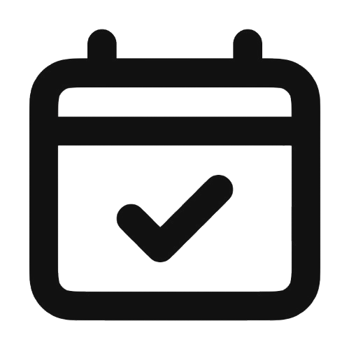 Symbol für einen Kalender mit Häkchen, meist für Terminbestätigung oder erledigte Aufgaben.