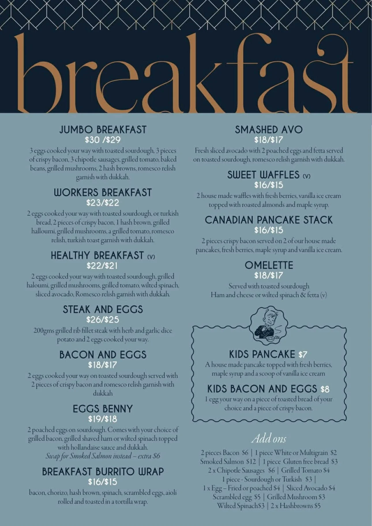 Moranbah Community Workers Club Breakfast Menu