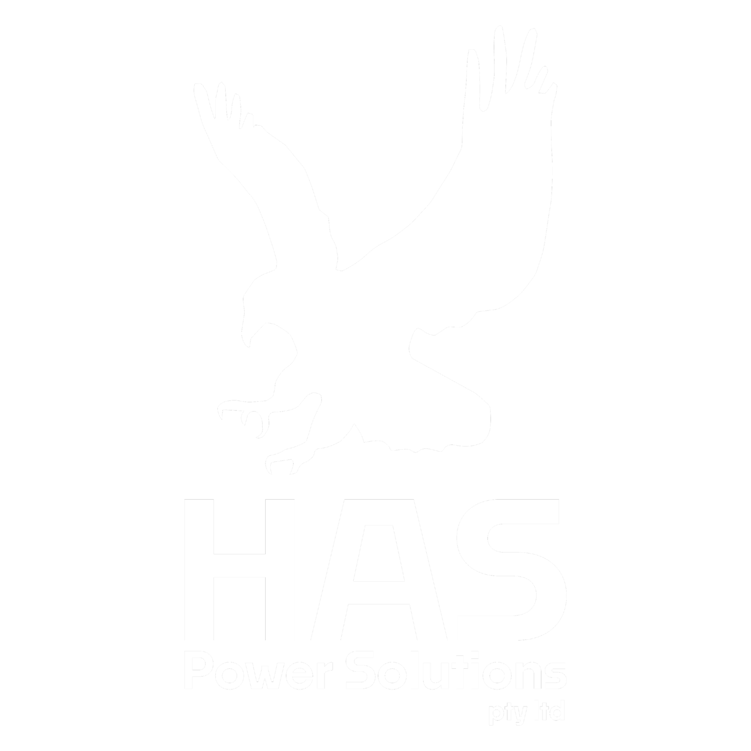 Logo of HAS Power Solutions featuring a white silhouette of a falcon with wings raised, on a black background, with the company name below.