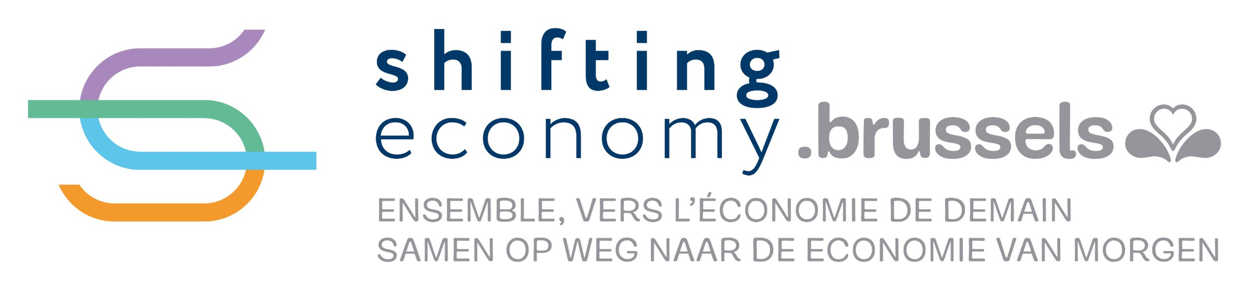 Logo for the Shifting Economy Brussels event, featuring interconnected, color-coded lines and text in English and French.