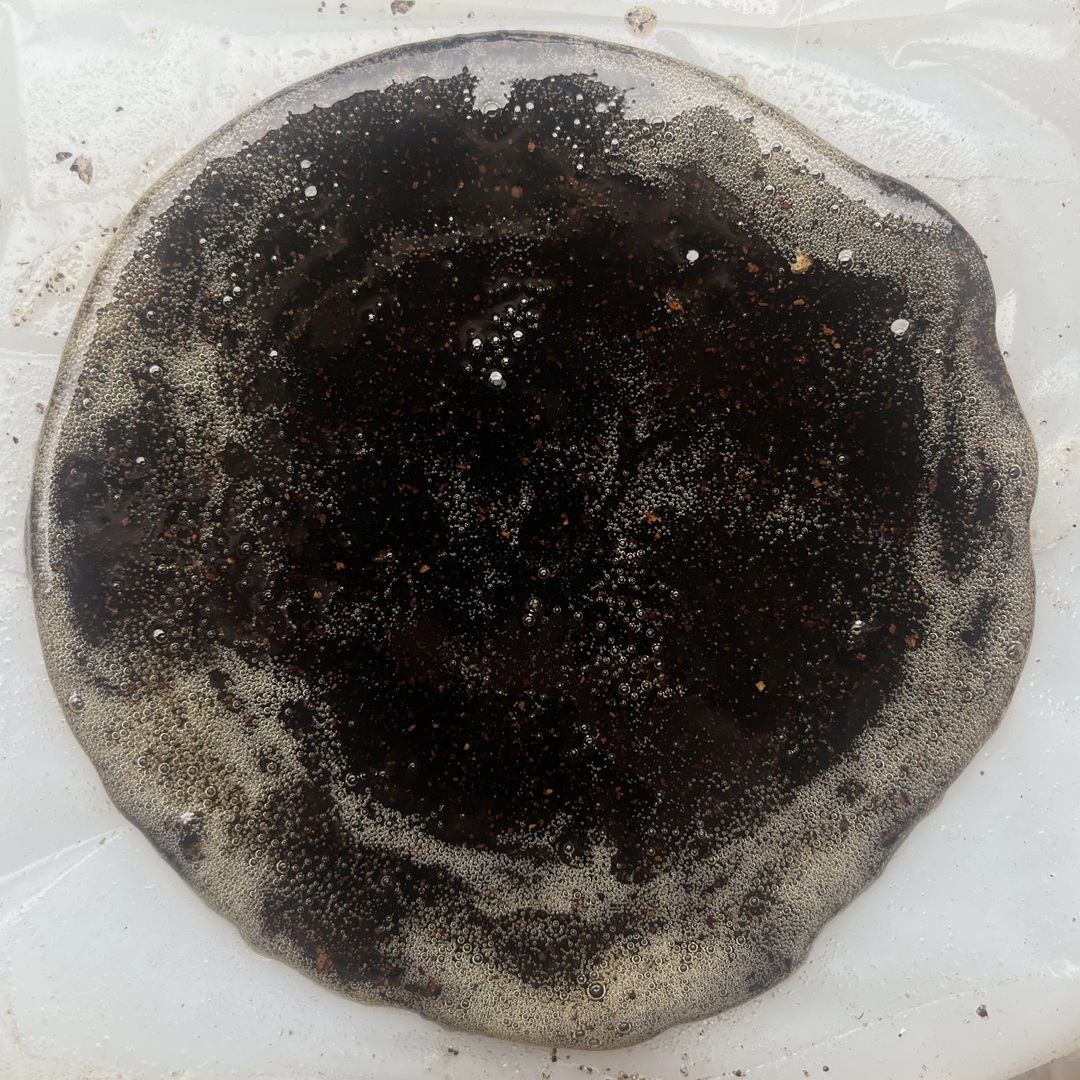 Bolla di colla di carne in una superficie bianca.