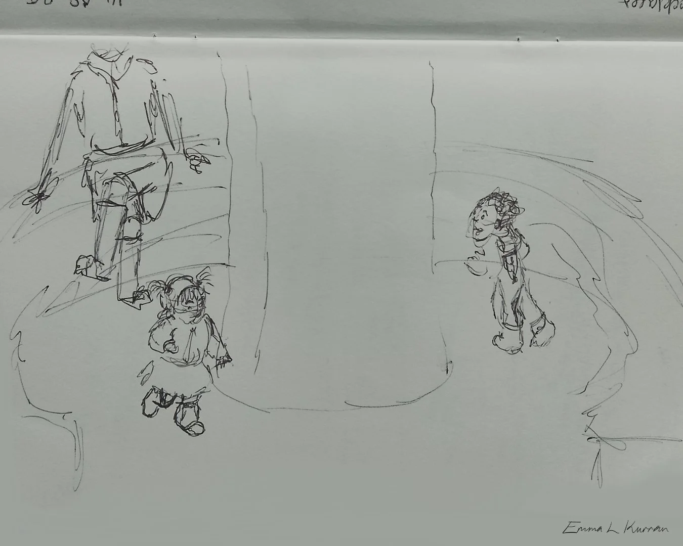 Chasing around the treehouse.