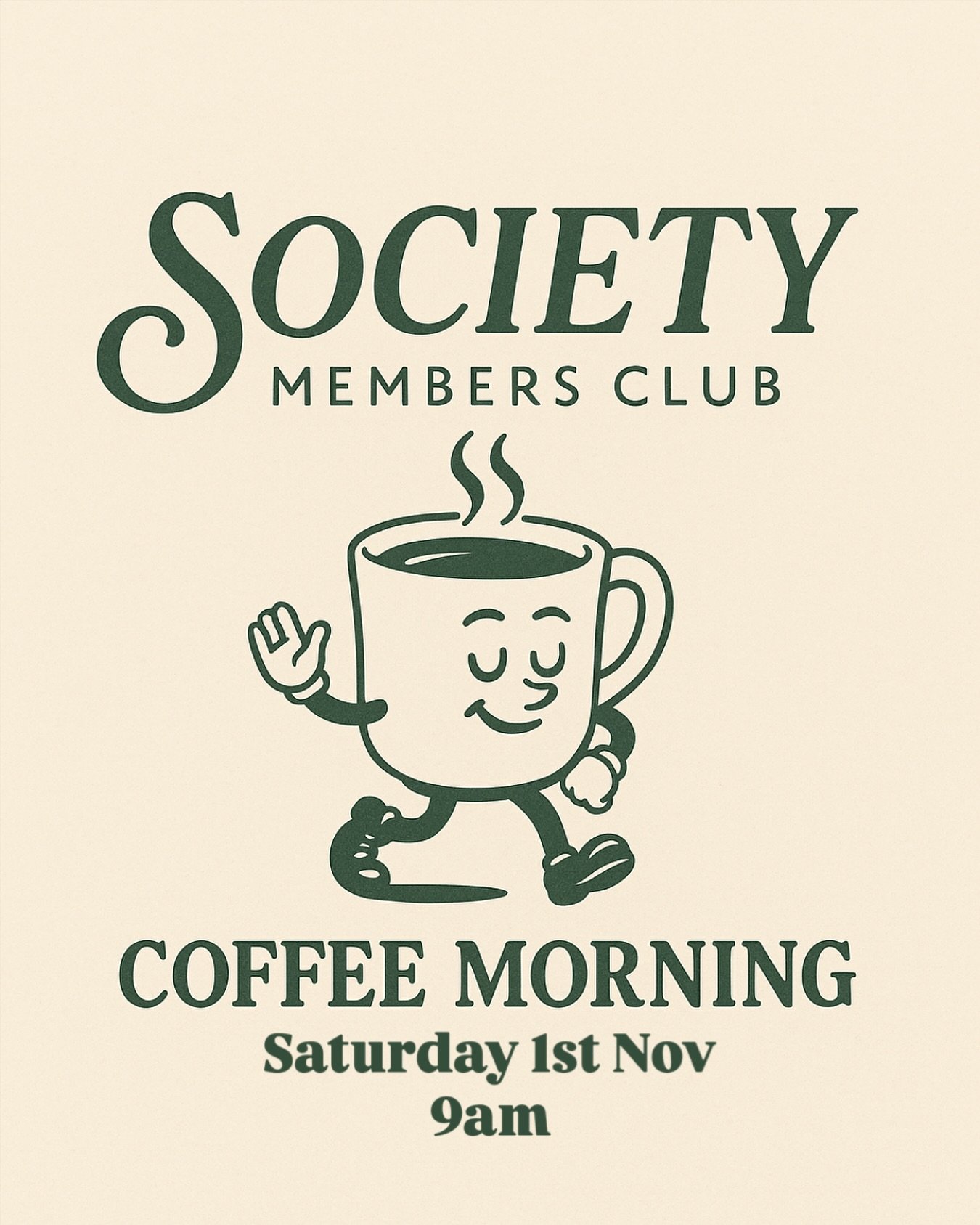 Introducing Society Coffee Mornings - starting this Saturday at 9am, all welcome! 

Swing by after your training session, run or morning walk to grab a coffee or a shake with us ☕️🪇

Chat about fitness, what tv series you&rsquo;re watching (The Dipl
