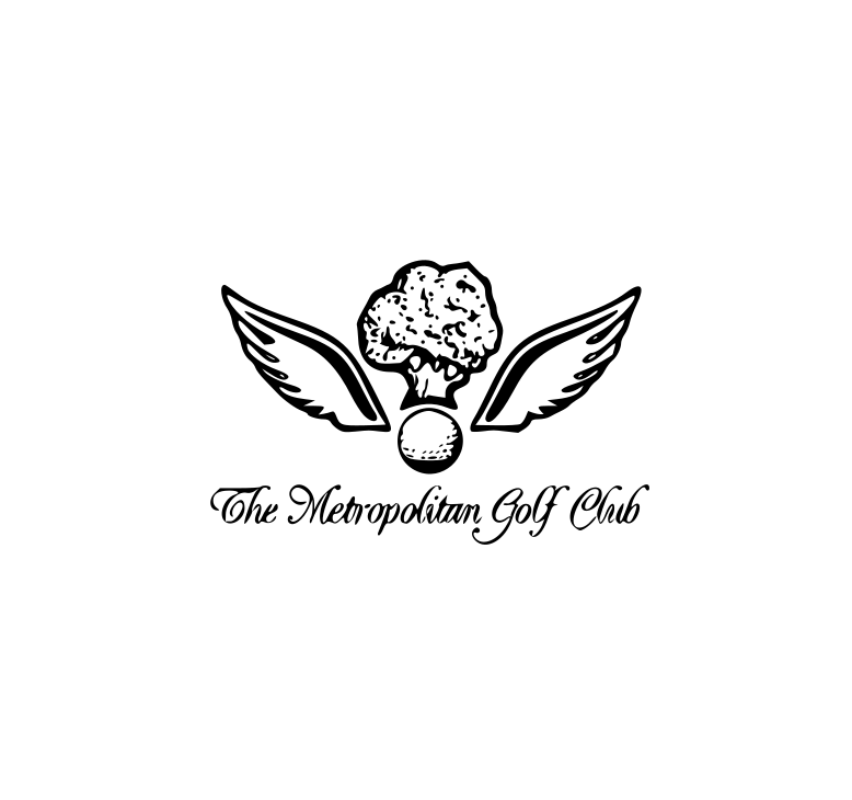 A logo of a golf club with a tree and wings, and the text "The Metropolitan Golf Club" below.