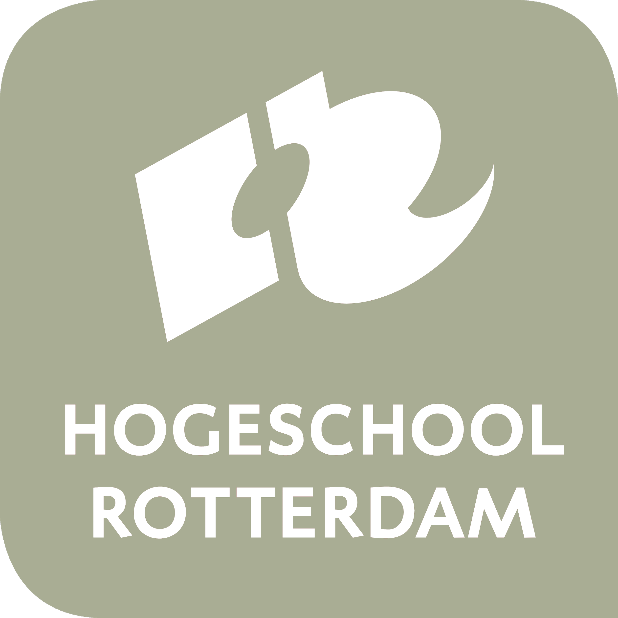 Logo van Hogeschool Rotterdam met zwart lettertype en abstracte design op een lichtgroene achtergrond.