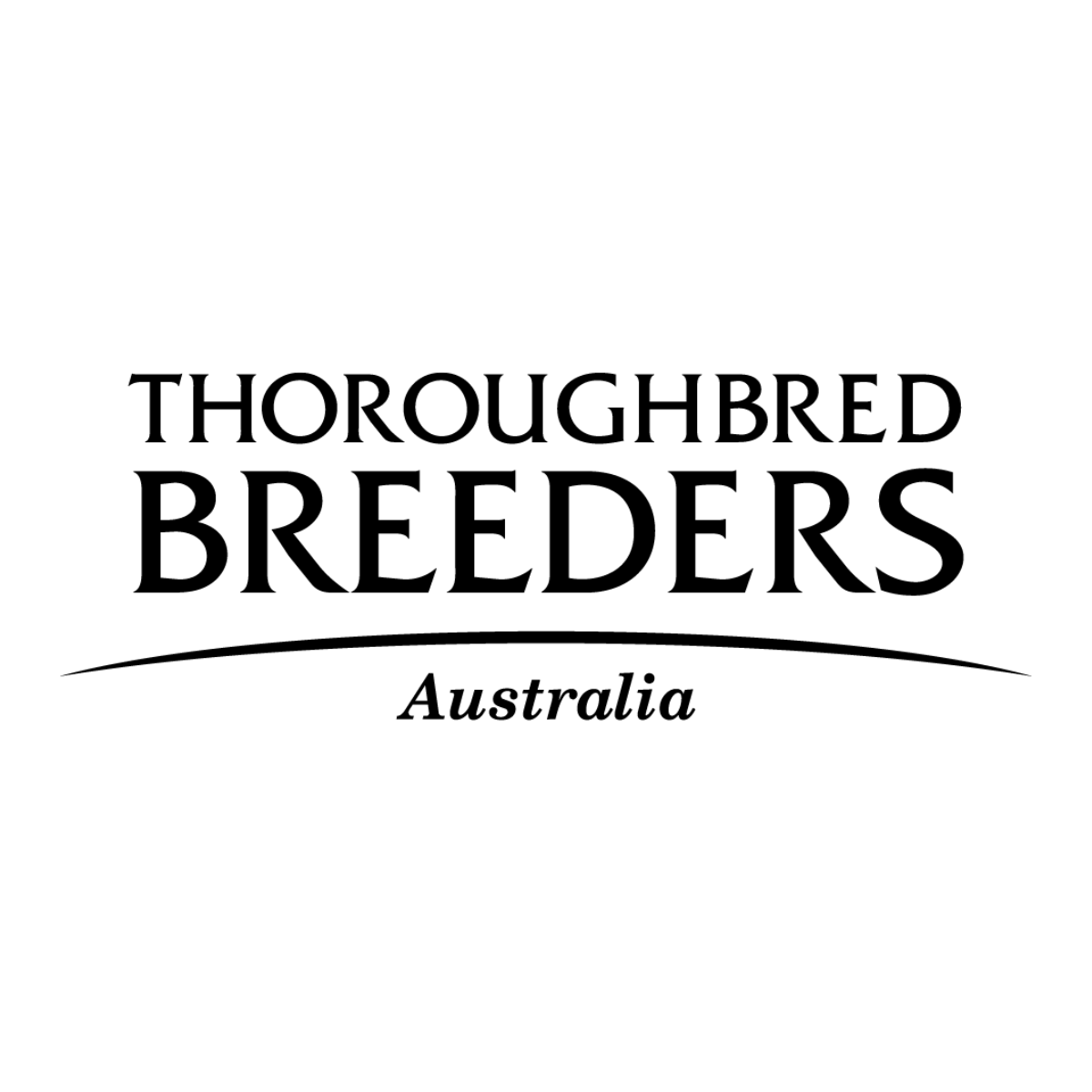 Logo for Thoroughbred Breeders Australia, featuring the organization name in bold black font on a white background with a curved line underneath.