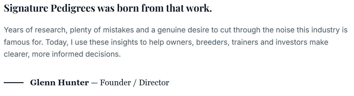 Text excerpt from a document or website with a quote from Glenn Hunter, Founder and Director, about his experience and insights in an industry.