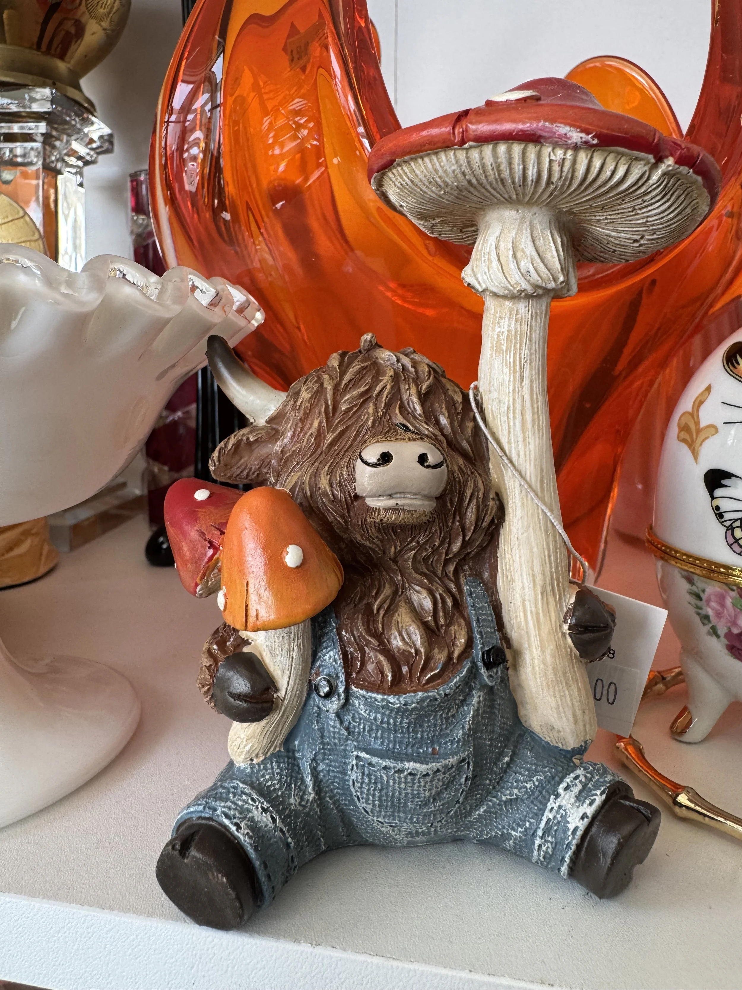 Highland cow with mushroom new gift idea garden ornament
