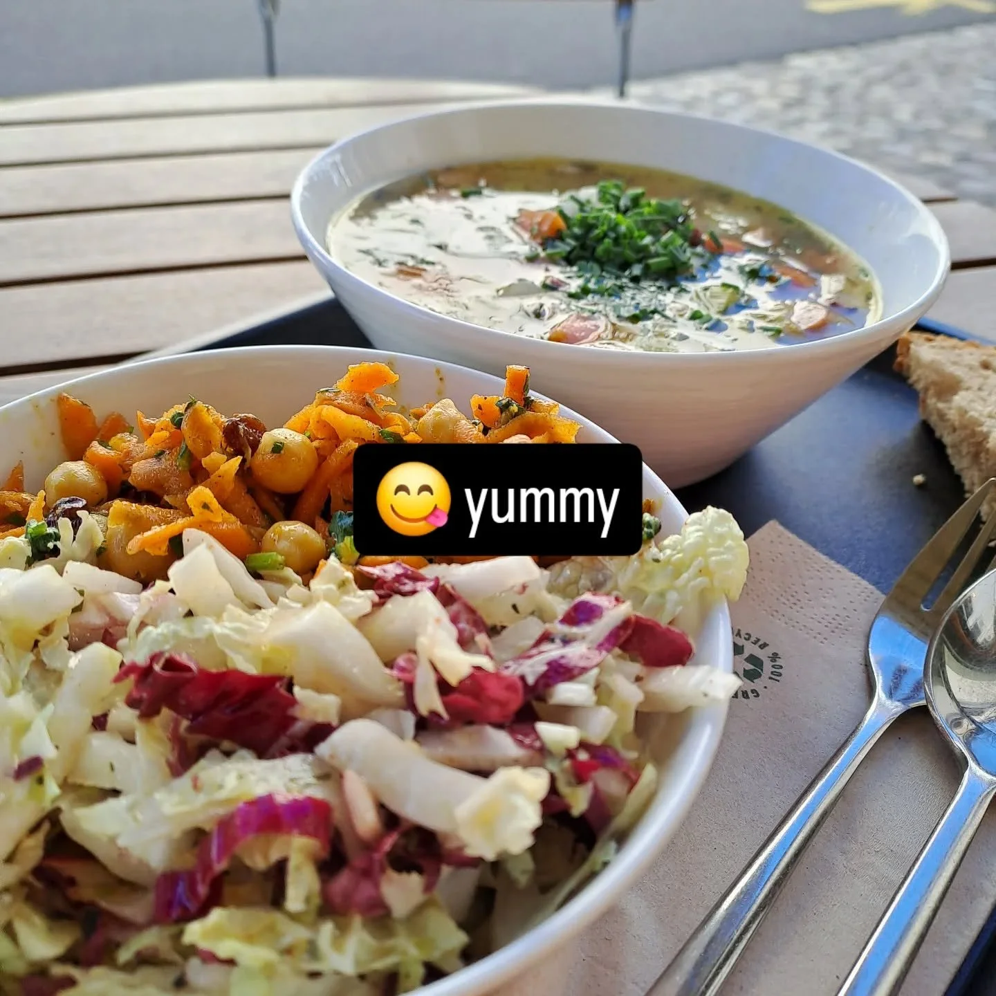 Soup, salad 🥗 and sunshine is the order of the day this Friday from @spoon_basel 
They say eat a rainbow 🌈, how many colours are you eating today? 

#menopausing #menopausesupport #menopauseintheworkplace #perimenopause