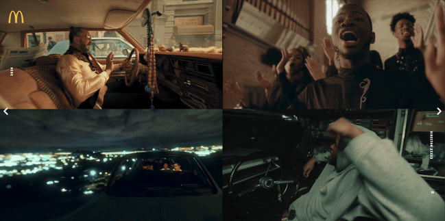Collage of four images: top left shows a man driving a car with a beaded necklace hanging from the rearview mirror; top right depicts a group of young people at a party, smiling and laughing; bottom left features a car driving at night with city ligh