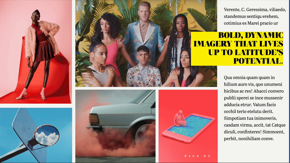 Collage of five photos featuring diverse models in stylish outfits, a car with smoke near the wheel, a pink smartphone with a kitten on the screen, a side mirror reflecting clouds, and a group of people with tropical plants in the background.