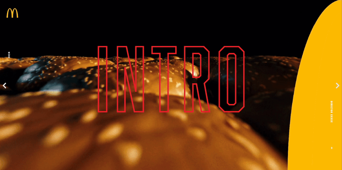Close-up of a McDonald's food item with the word 'INTRO' overlaid in red text and a yellow shape on the right side.