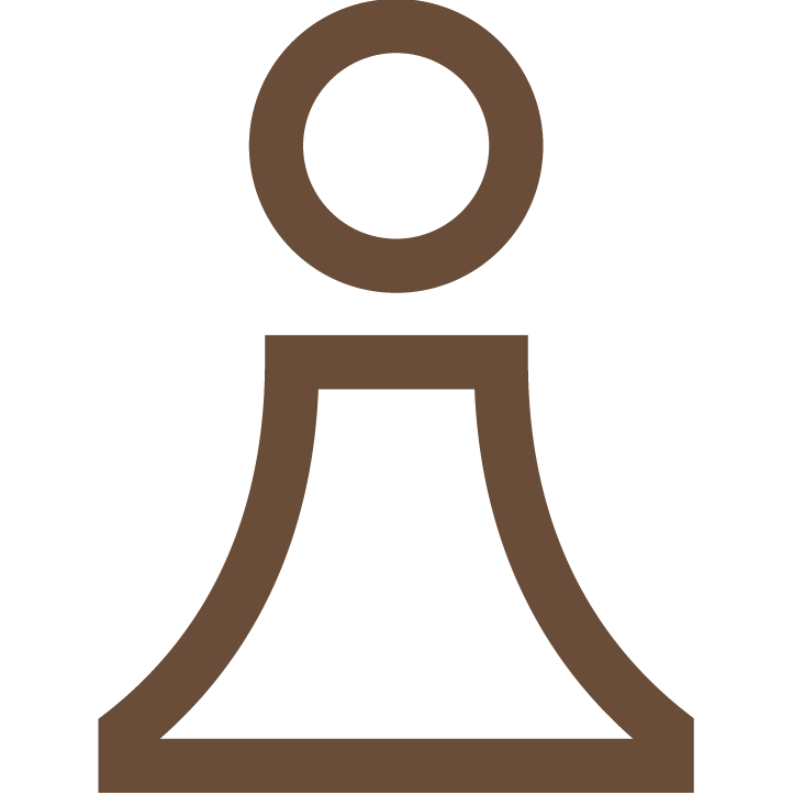 Ícono simple de una figura humana con un círculo en la cabeza y un triángngulo invertido debajo, en color marrón.