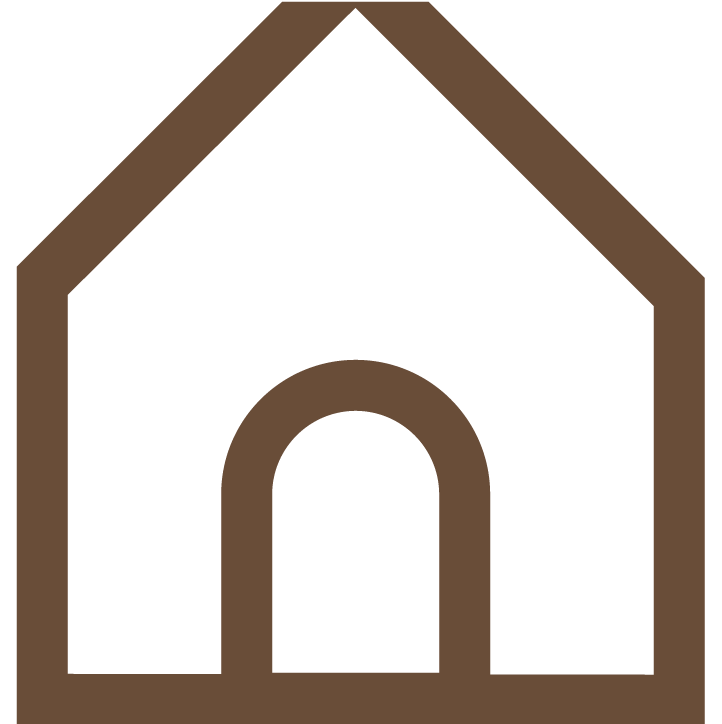 Icono de una casita o casa simple, de línea gruesa y color marrón.
