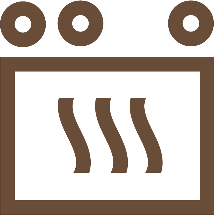 Icono de estufa eléctrica con cuatro quemadores y ventilador