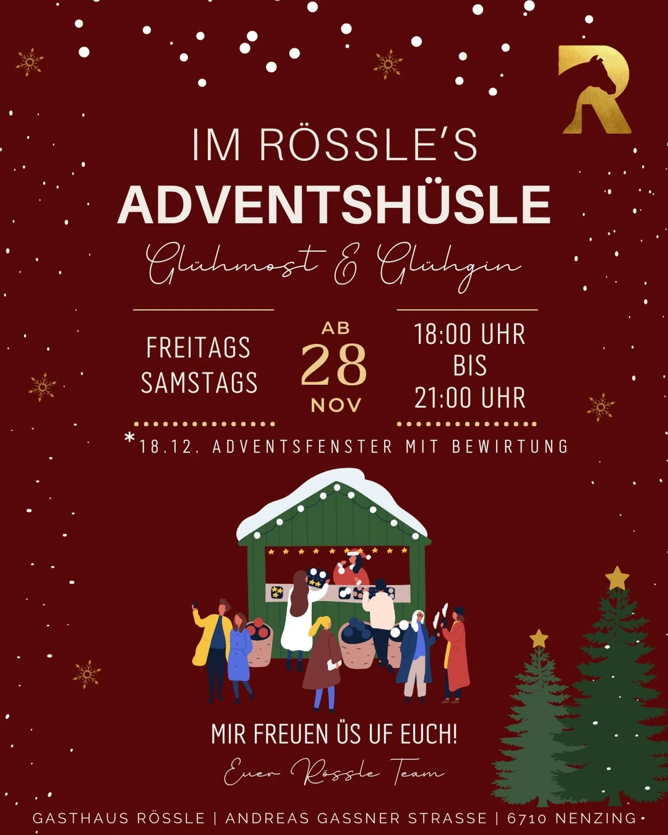 Morgen ist es soweit! Unser Adventsh&uuml;sle &ouml;ffnet wieder seine T&uuml;ren! ✨
Kommt vorbei, w&auml;rmt euch bei Gl&uuml;hwein &amp; Gl&uuml;hgin auf und genie&szlig;t die gem&uuml;tliche Atmosph&auml;re in unserem R&ouml;ssle-Gastgarten. ❤️

U