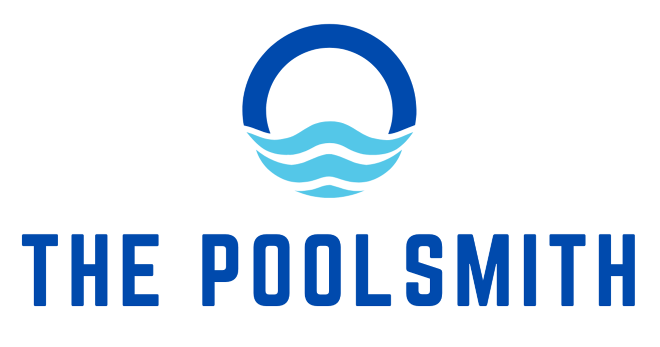Logo for The Poolsmith featuring a blue circular wave symbol above the text 'THE POOLSMITH' in blue capital letters.
