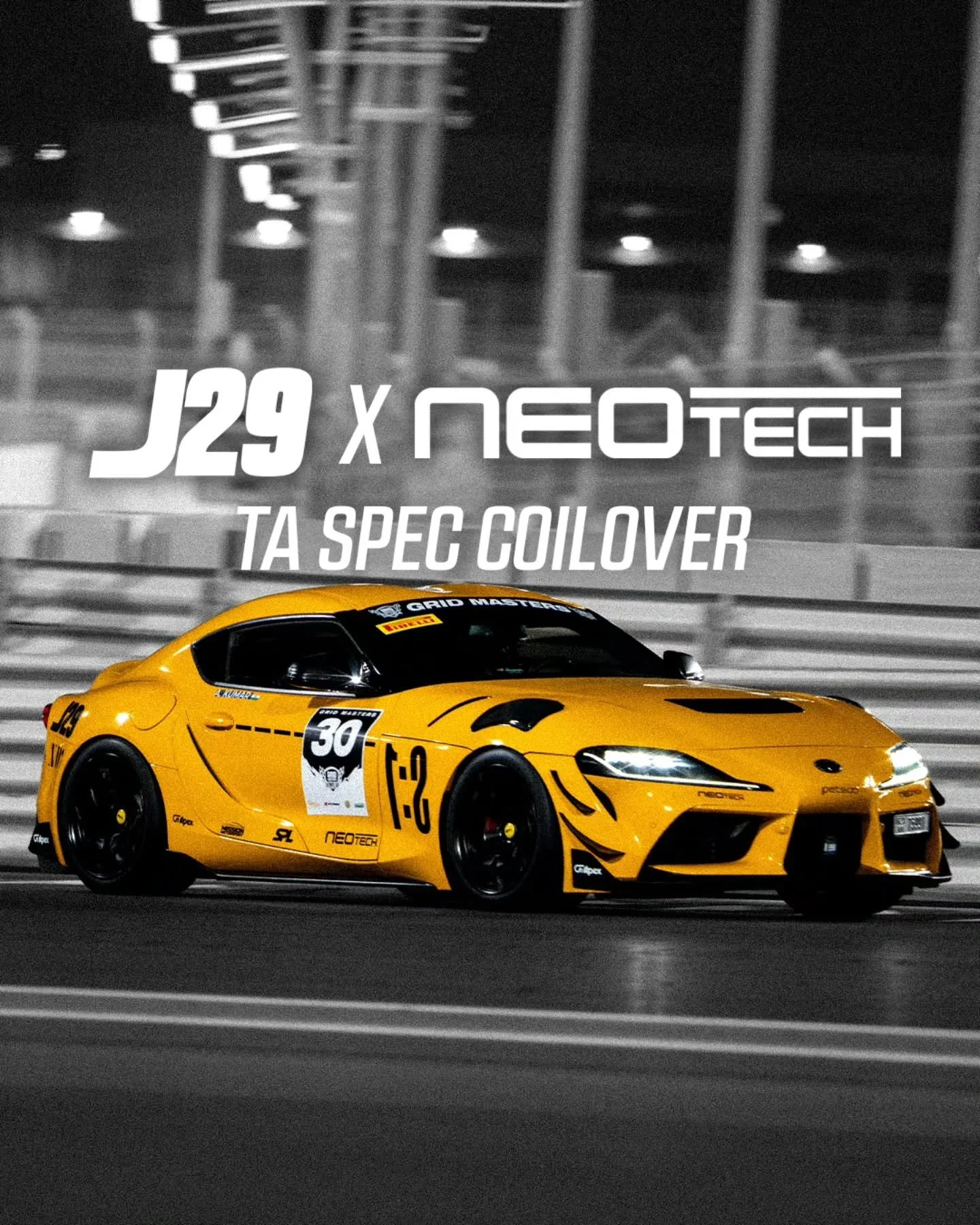 J29 x Neotech - TA Spec NEOTrack Coilover Development.

Supra coilover package designed specifically for time attack use. Revised spring rates, extended travel, and geometry targets developed around circuit use.

Tested across three cars, following i