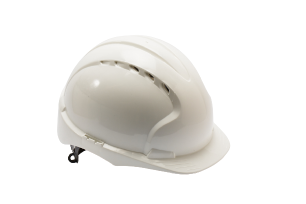 White safety helmet or hard hat against a plain background.