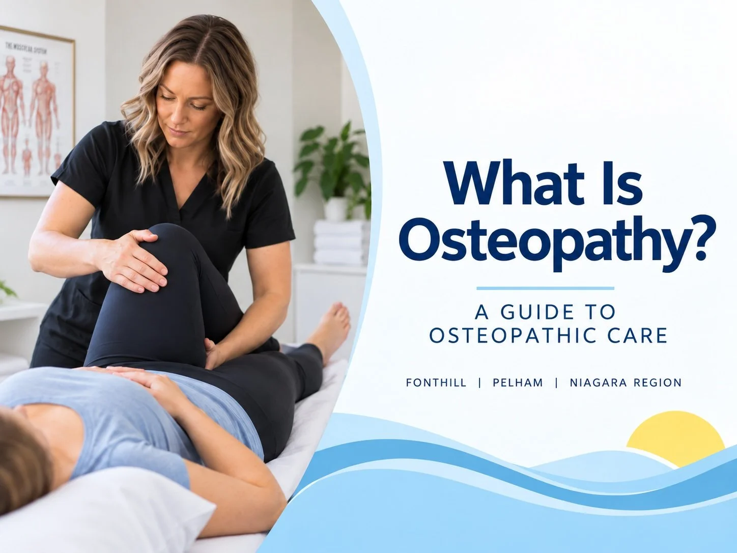 Female osteopathic manual practitioner providing hands-on treatment to a patient at Pelham Massage Therapy & Osteopathy Clinic in Fonthill, Ontario.