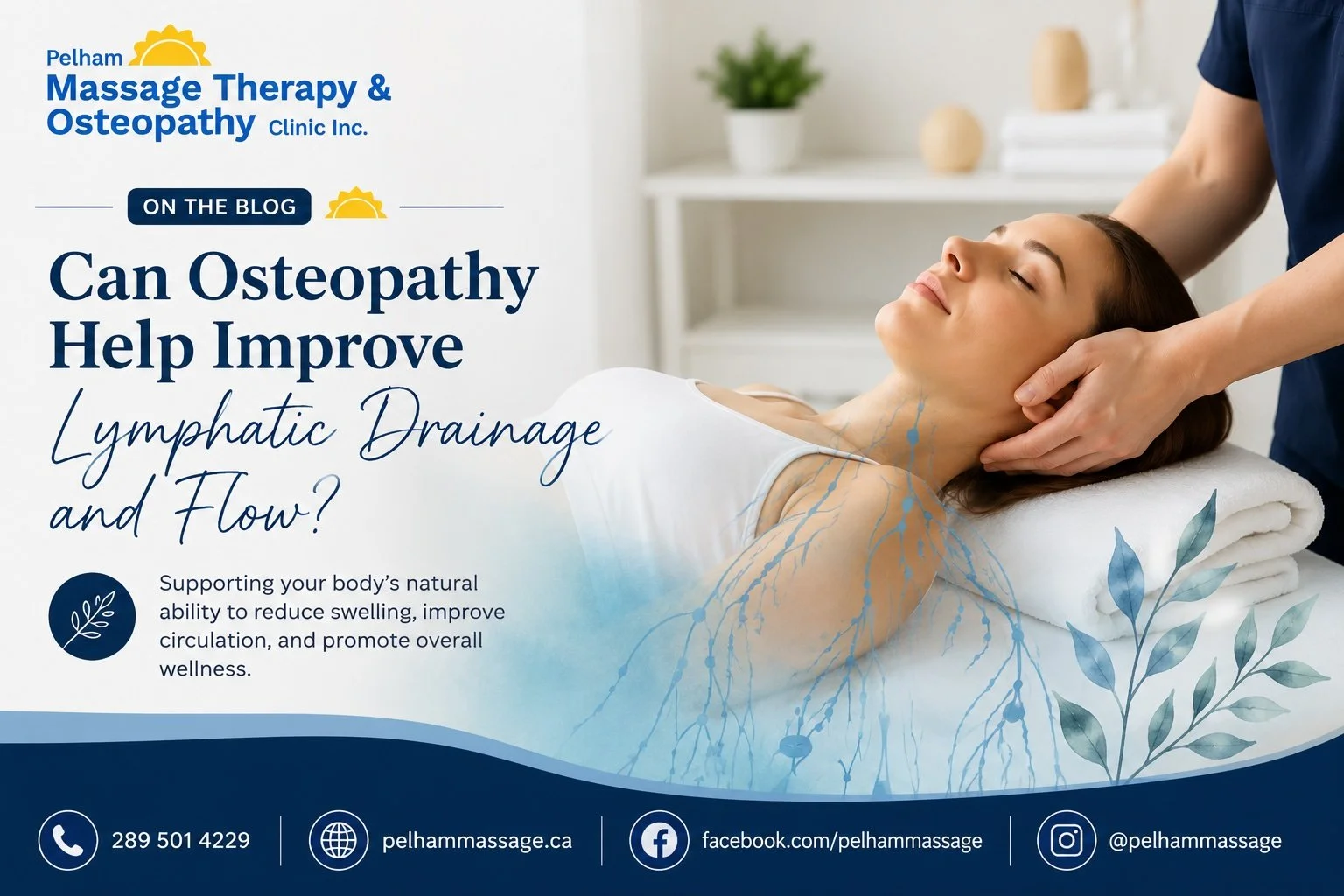 Osteopathy treatment to support lymphatic drainage and circulation at Pelham Massage Therapy & Osteopathy Clinic in Fonthill.