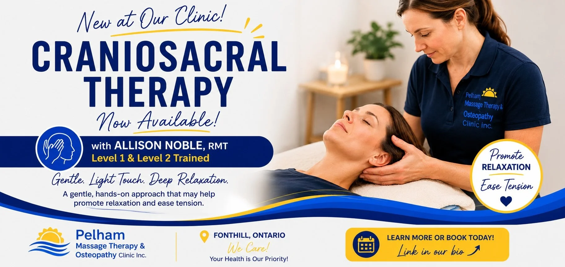Craniosacral Therapy in Fonthill with Allison Noble RMT at Pelham Massage Therapy & Osteopathy Clinic