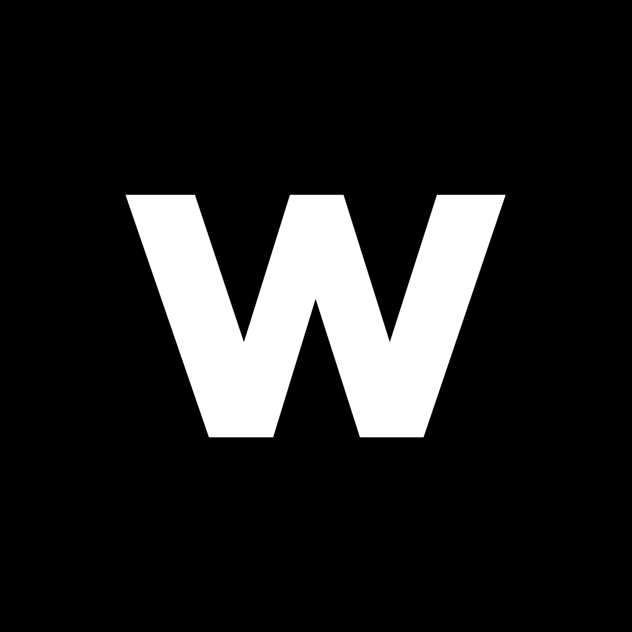 Black square with a large white letter 'W' in the center.