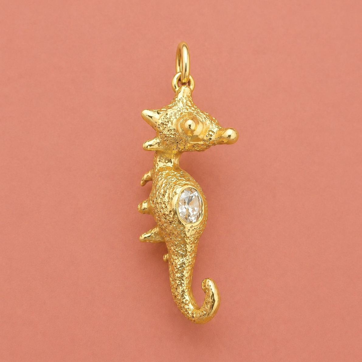 Debelius Seahorse Pendant 18ct Solid Gold, White Sapphire.  Height approx 2cm. 