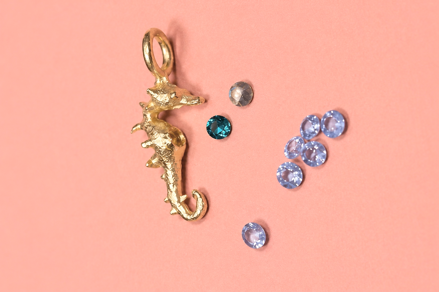Debelius Seahorse Pendant 18ct Solid Gold, Precious Gemstones.  Height approx 2cm. 