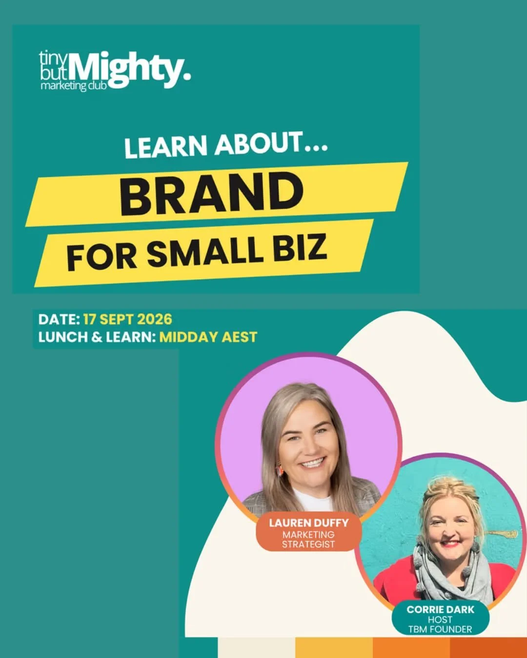 This is a handy wee workshop for small businesses...

I'm running a 30-minute session on brand foundations with the Tiny but Mighty Marketing Club on 17 September.

In the short session, I'll show you how to:
- nail your vision and values
- an easy w