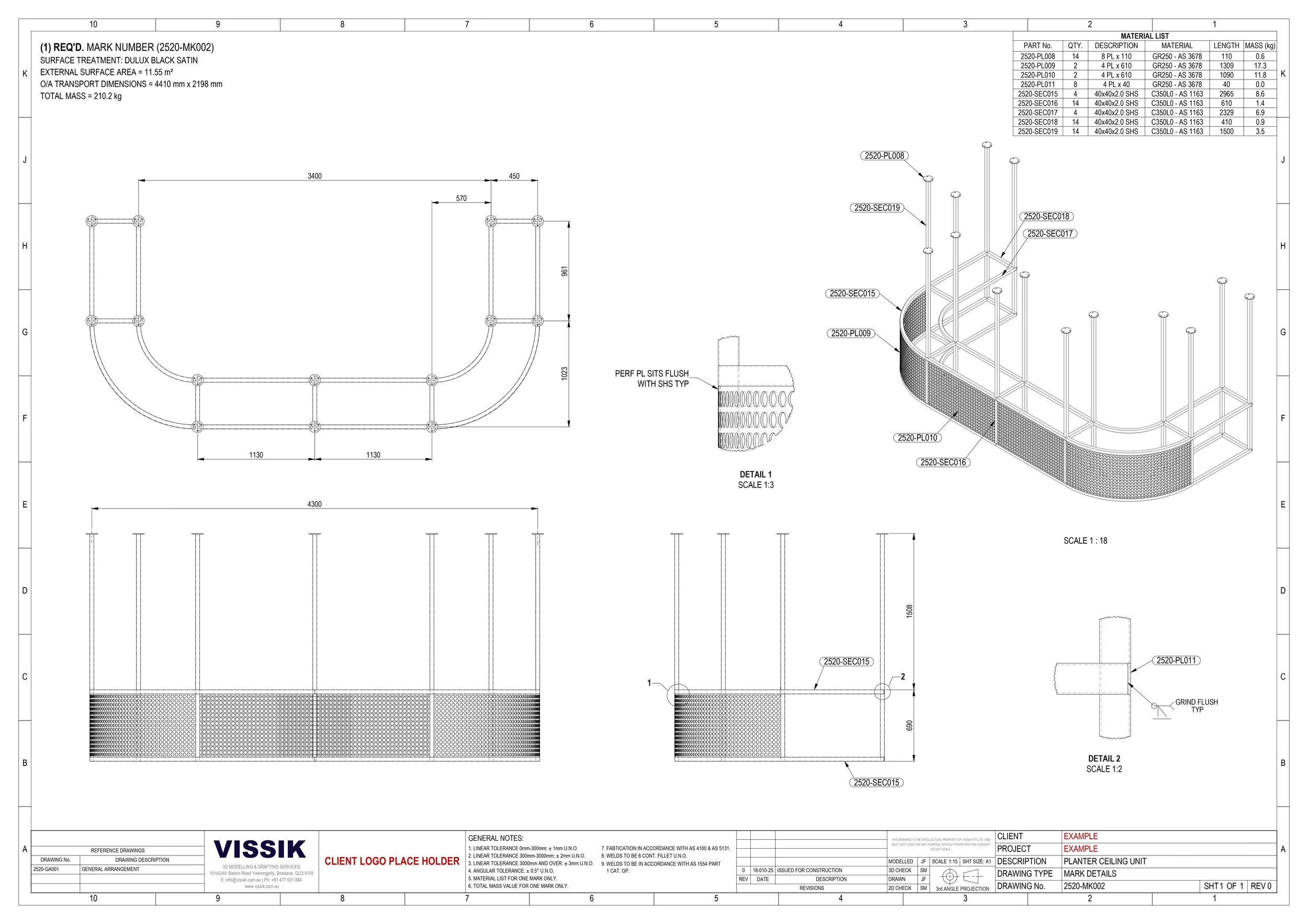 Steel plant holder shop drawing