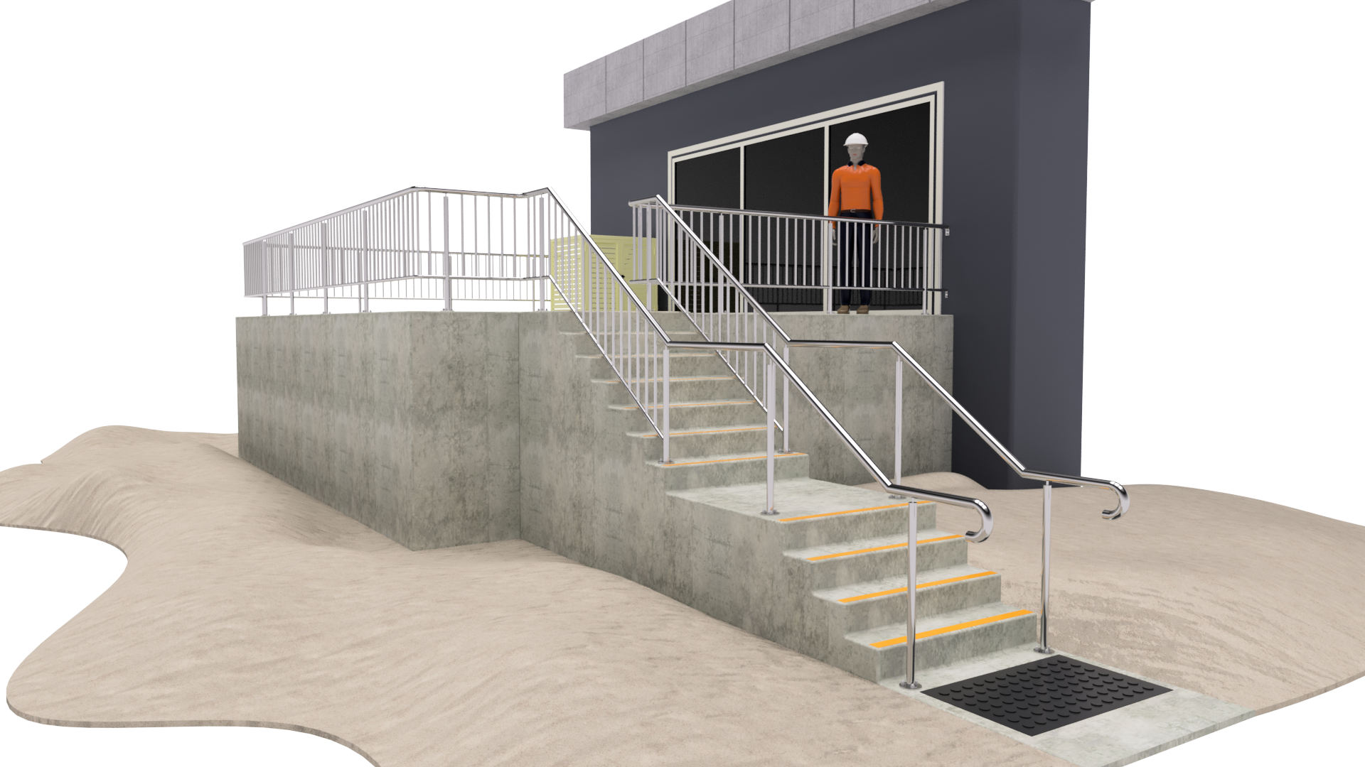 Stainless steel handrail 3D model, architectural shop detailing