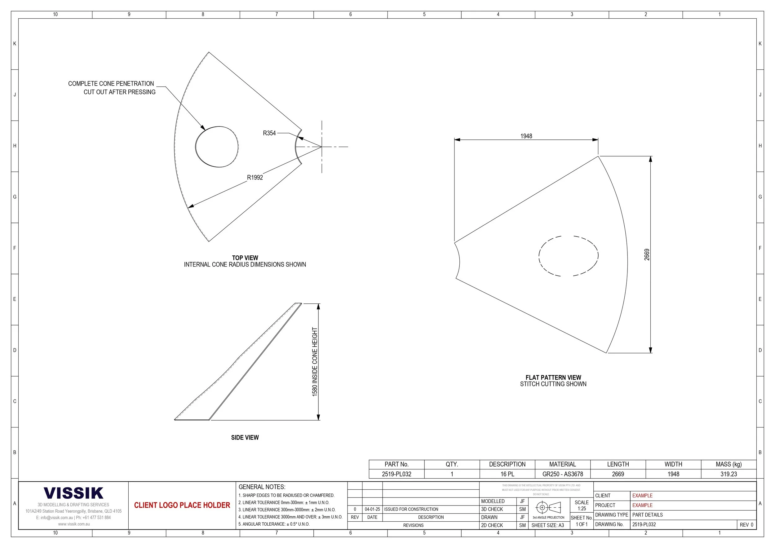 Pressed cone plate with nozzle penetration