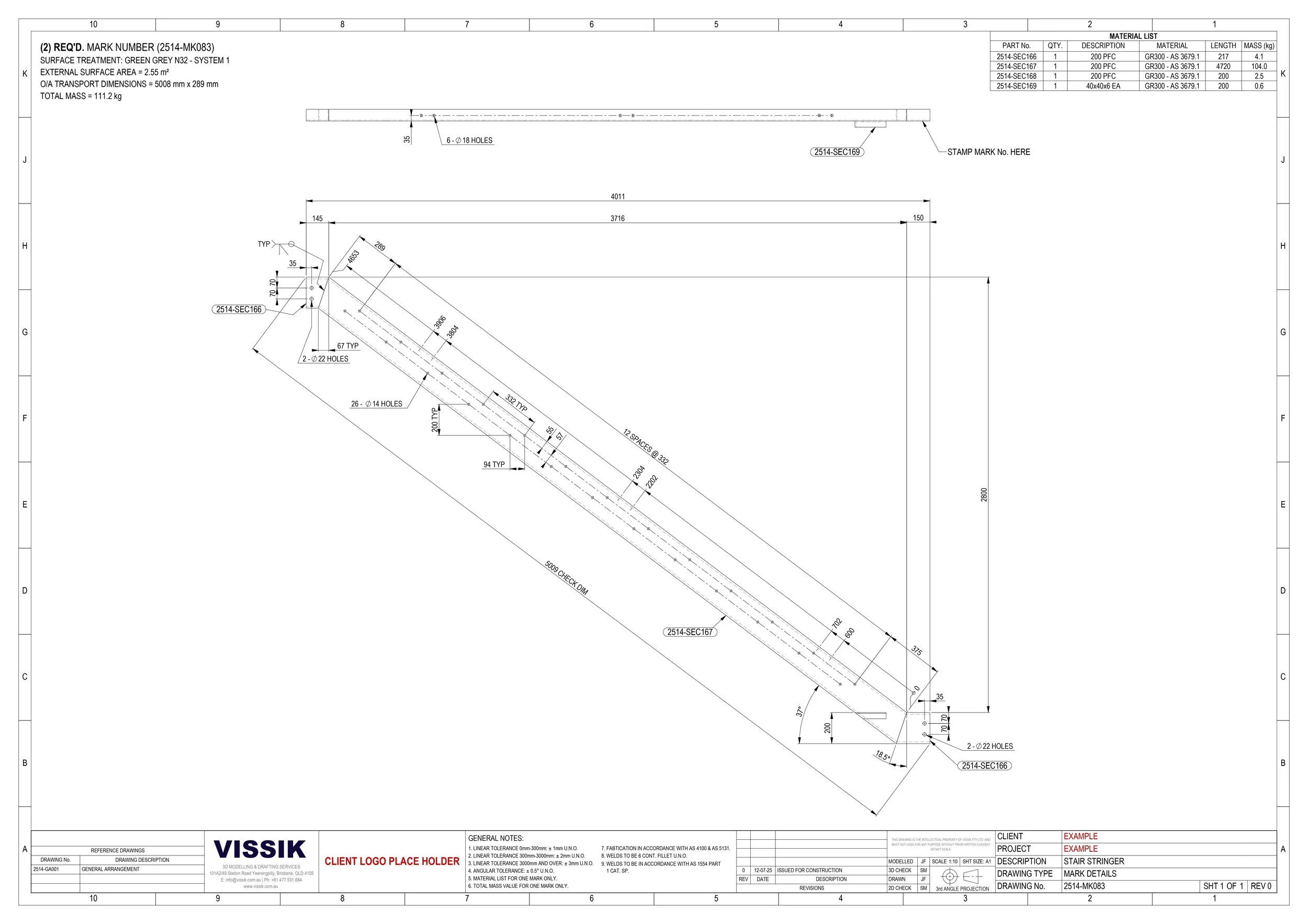 PFC stair stringer for a structural access system
