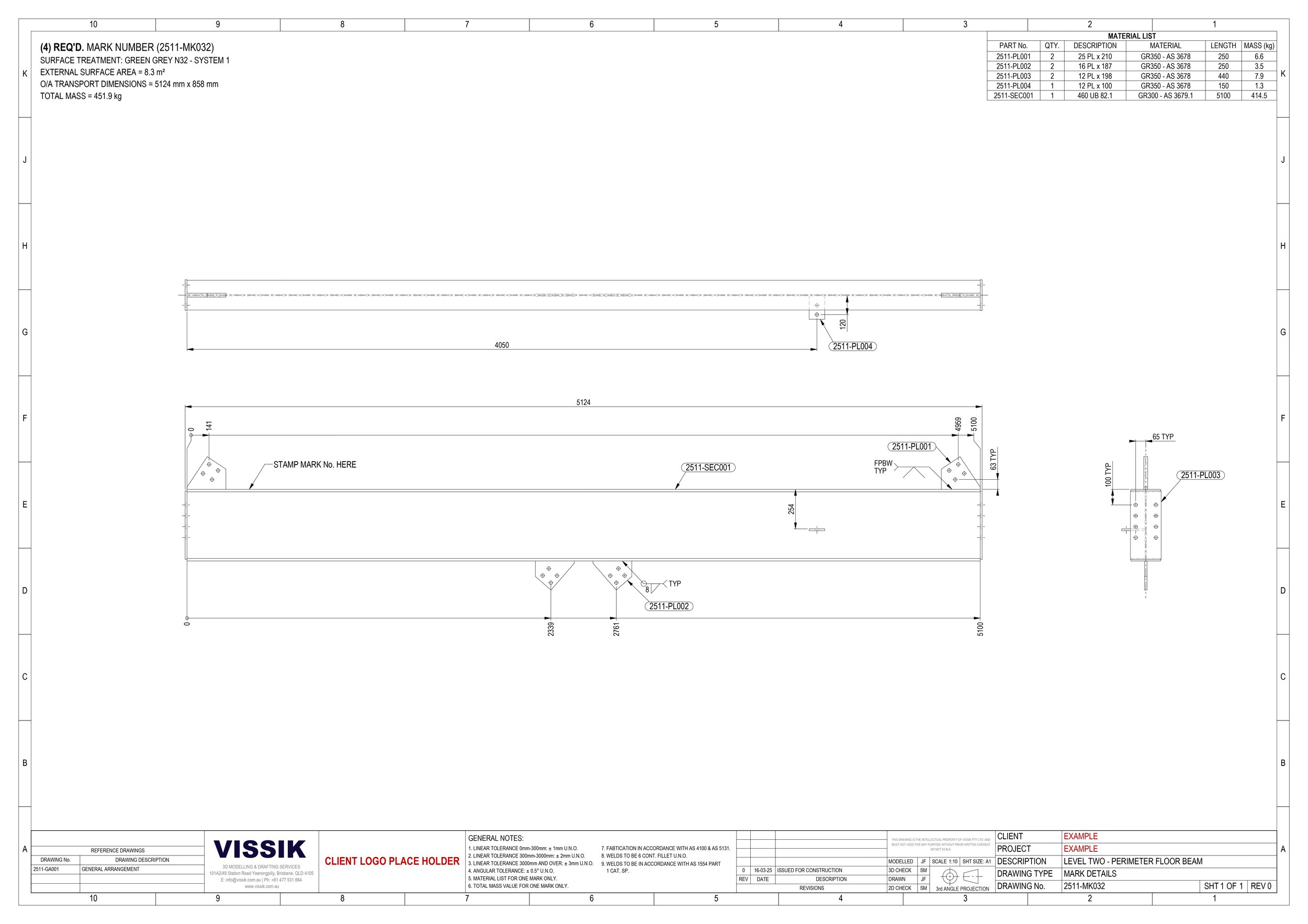 Detail drawing of a welded structural beam