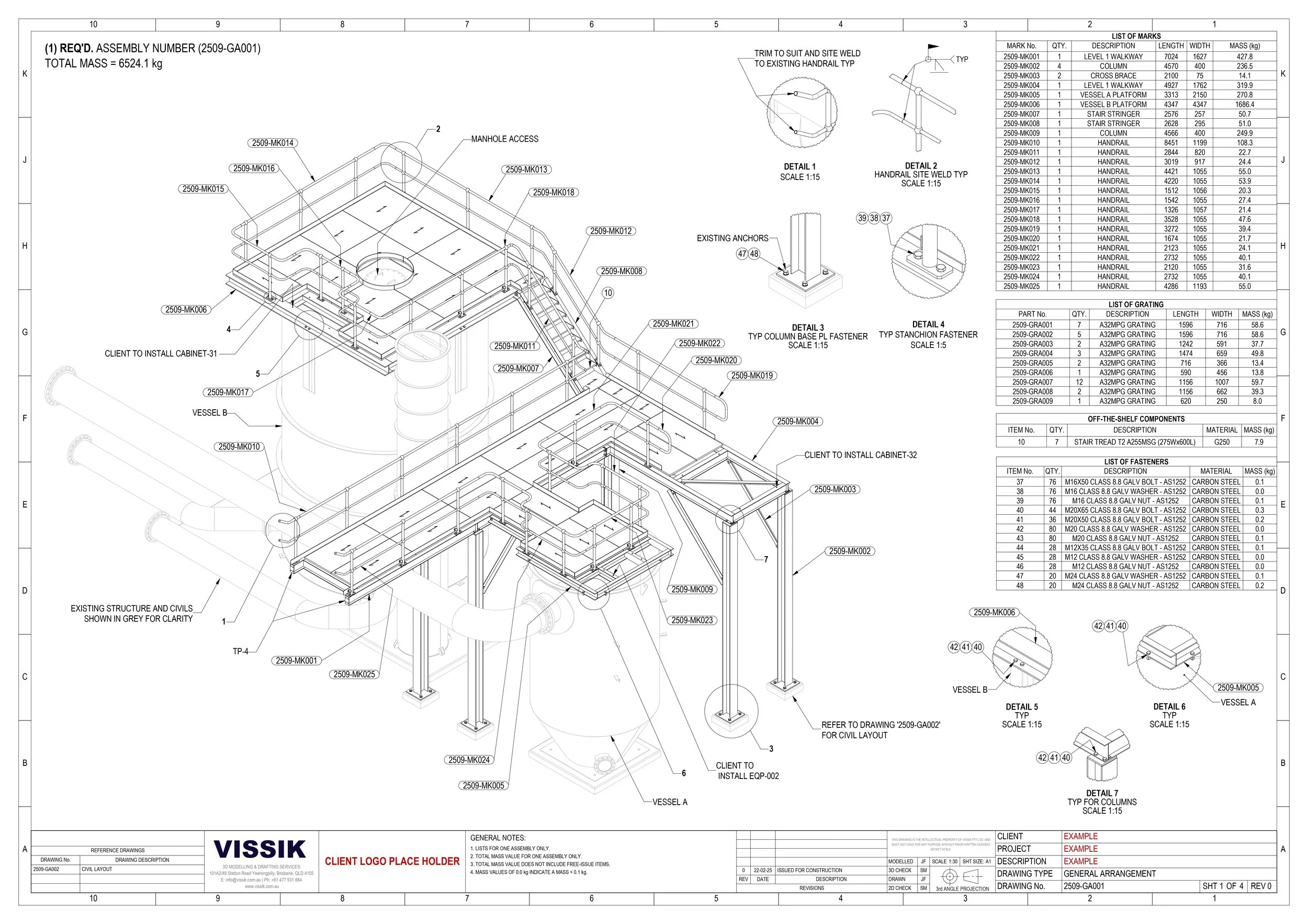 General arrangement of a sugar mill access sytem mounted onto vessels