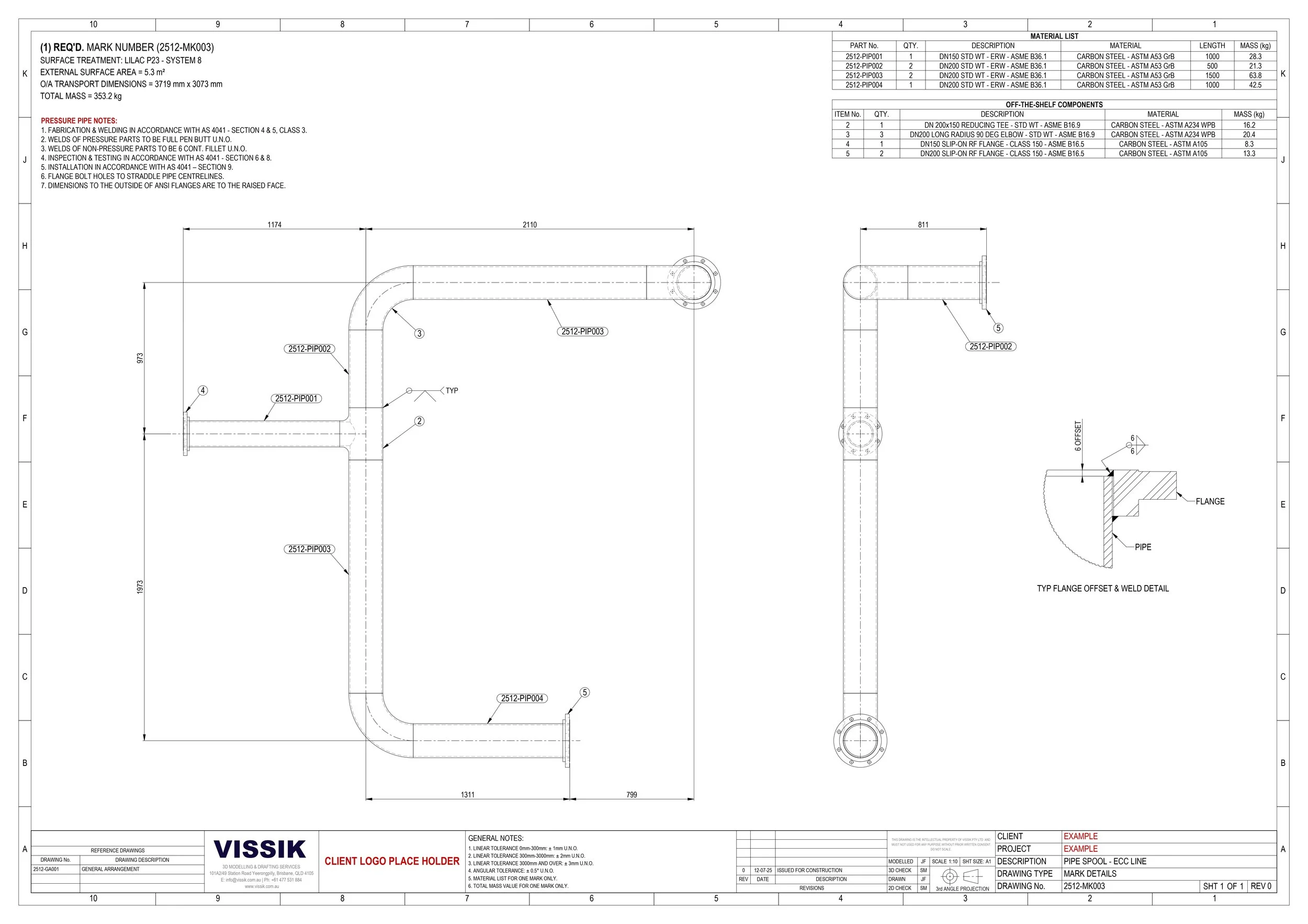 Welded pipe spool for the oil and gas industry
