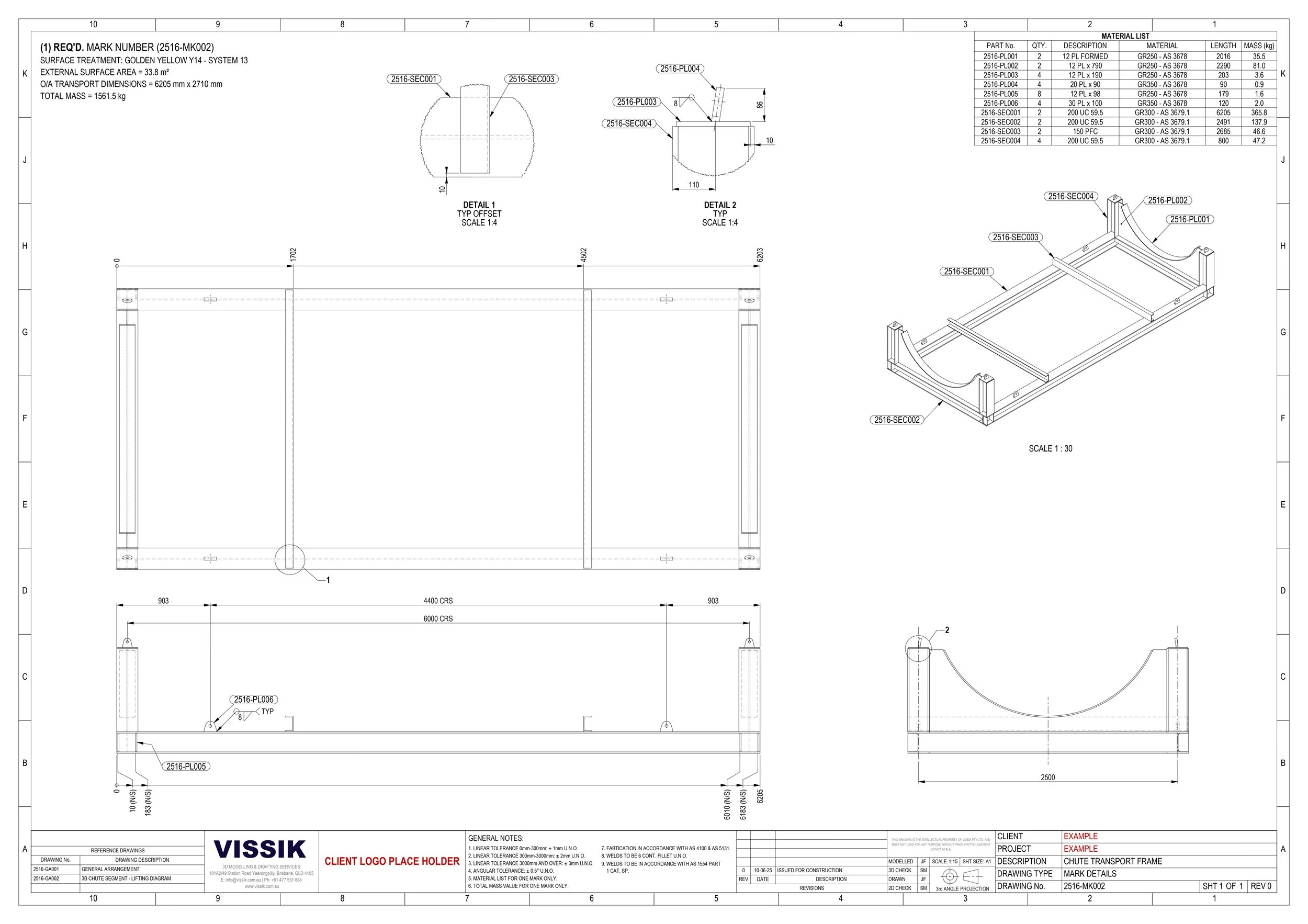 Shaft transport frame shop drawing