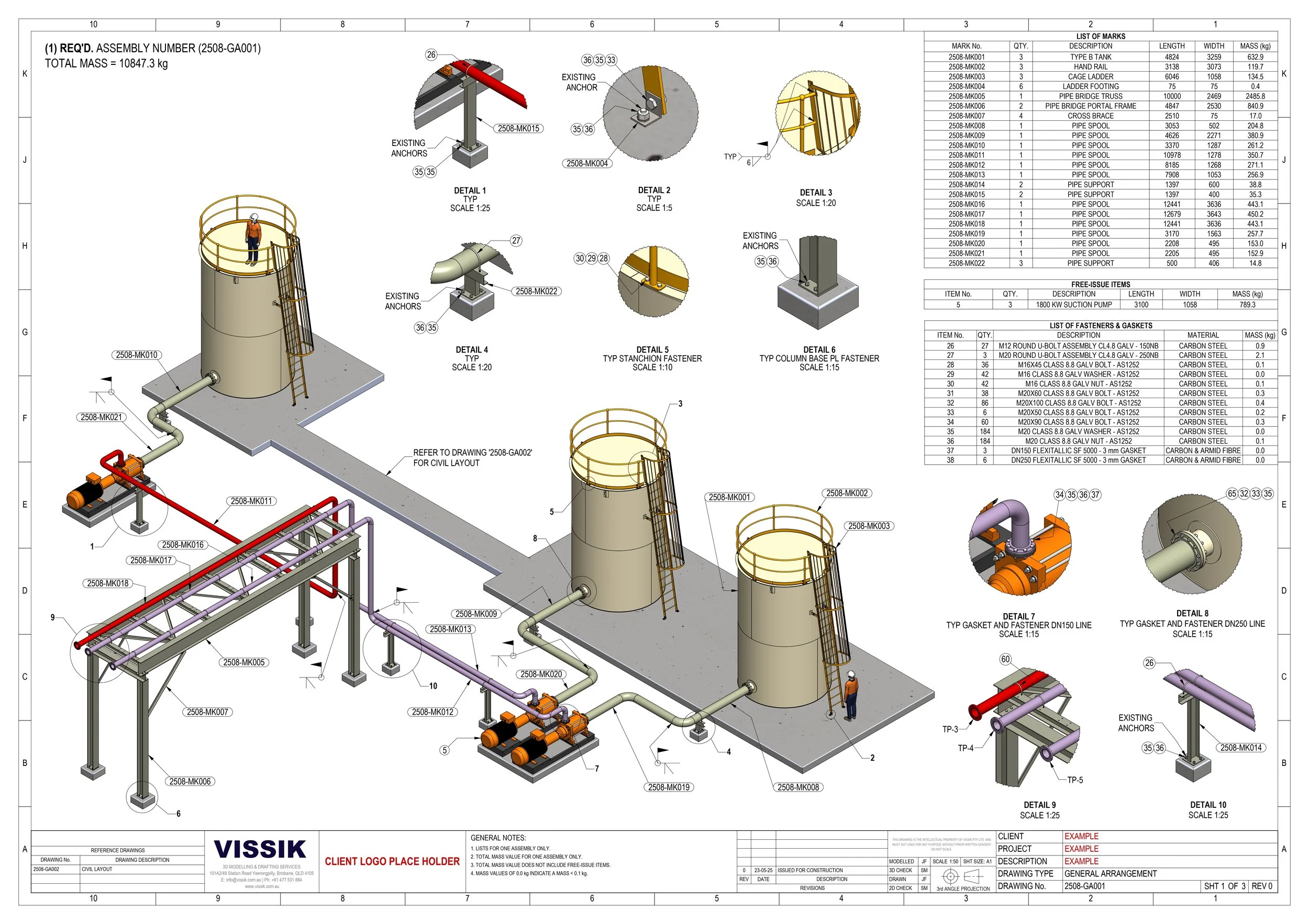 Coal wash plant engineering layout with bolt list and material list