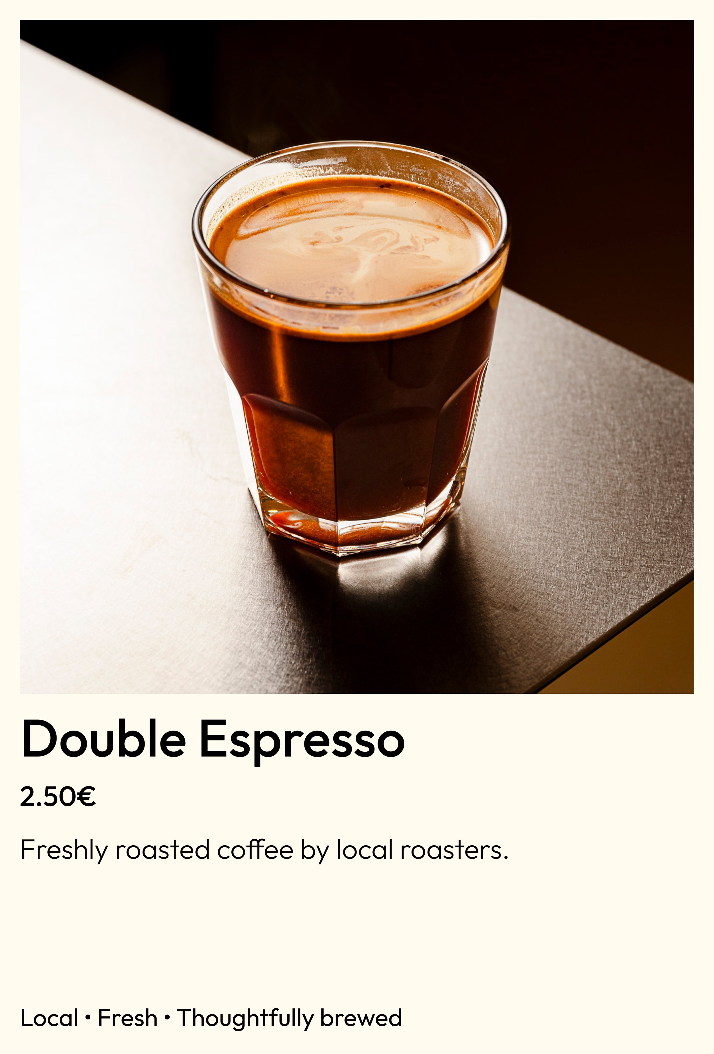 Double Espresso in a glass – freshly roasted coffee from local roasters at Circl, Barcelona