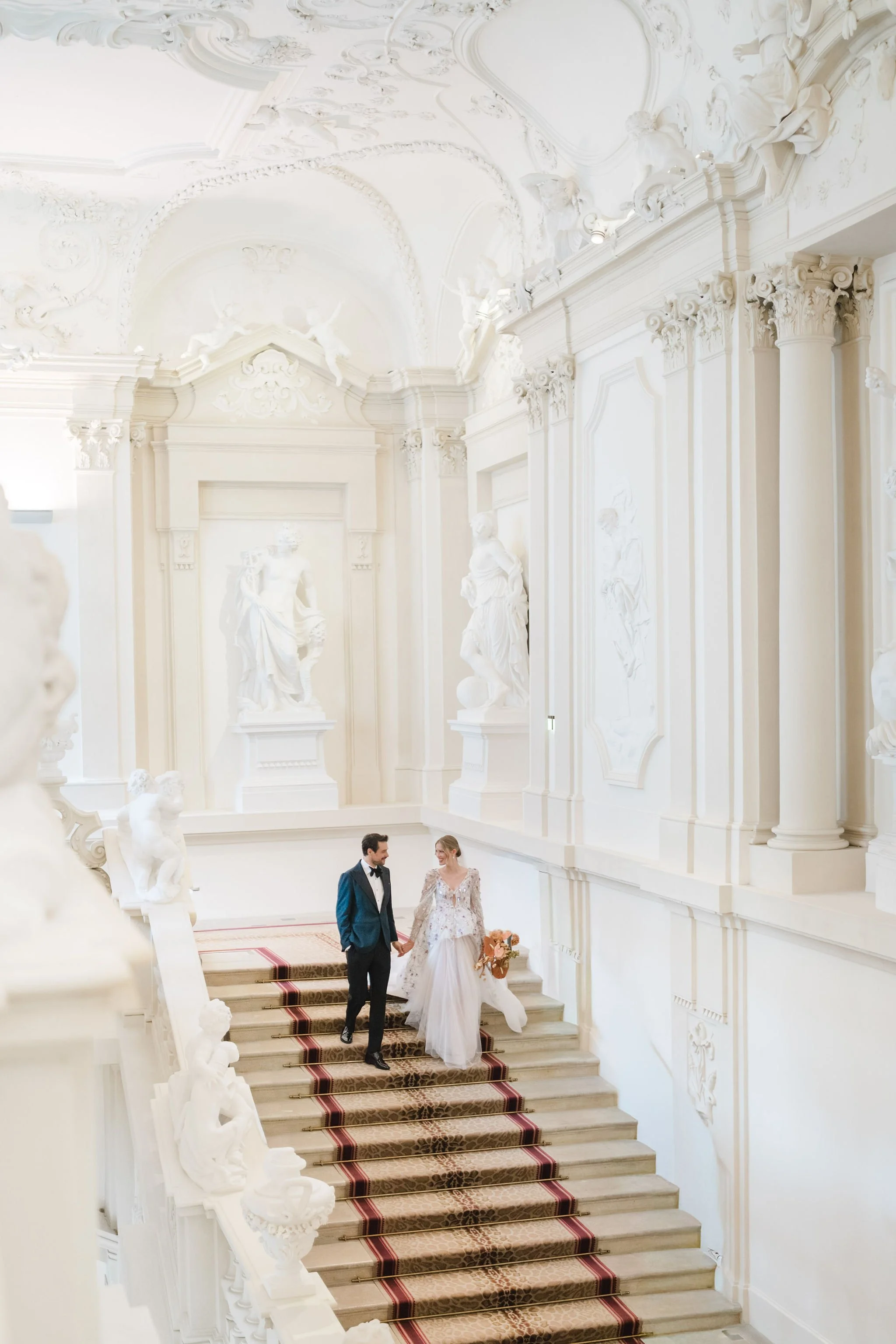 Wedding Photographer from Vienna capturing bride and groom in City Palace Liechtenstein