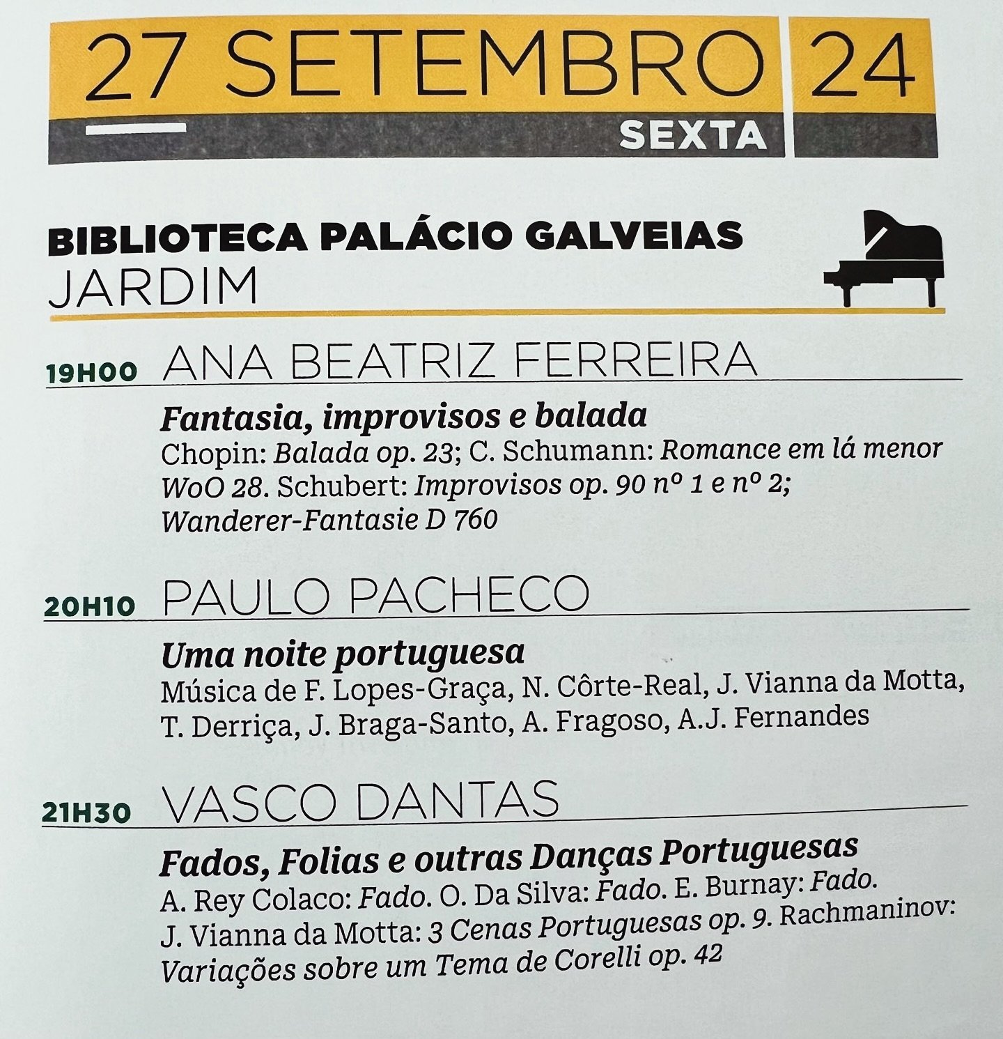 &Eacute; j&aacute; esta sexta-feira! 🎹🎶 My recital will be this Friday! 😃 I am very happy to share my programme with what I am sure will be a lovely Lisbon audience 🇵🇹 Sabe muito bem tocar no meu pa&iacute;s, e espero poder faz&ecirc;-lo muitas 