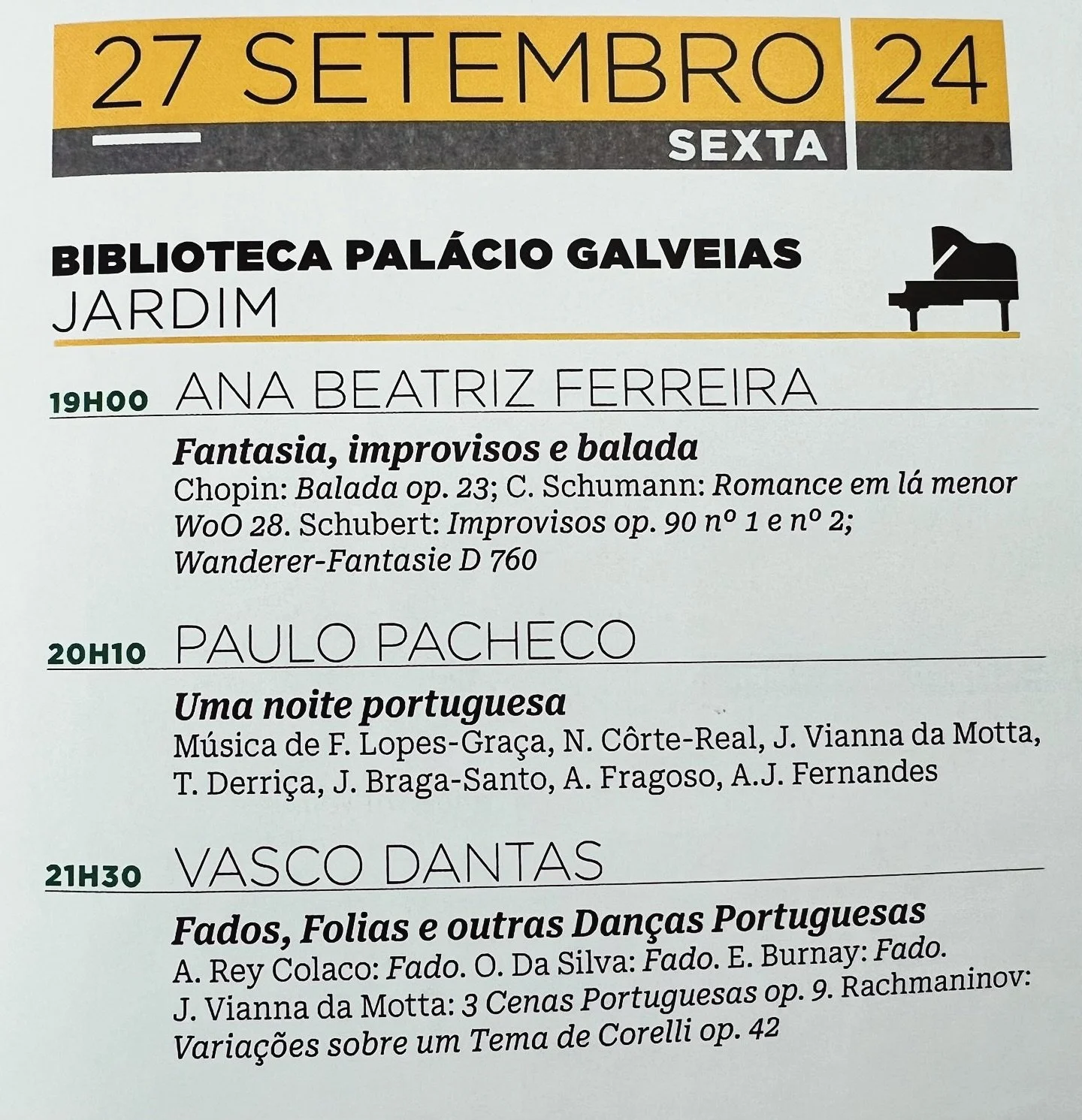 &Eacute; j&aacute; esta sexta-feira! 🎹🎶 My recital will be this Friday! 😃 I am very happy to share my programme with what I am sure will be a lovely Lisbon audience 🇵🇹 Sabe muito bem tocar no meu pa&iacute;s, e espero poder faz&ecirc;-lo muitas 